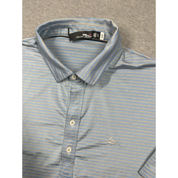 RLX Ralph Lauren Short‎ Sleeve Polo Men's XL Gray Blue Striped Embroidery - Picture 1 of 10